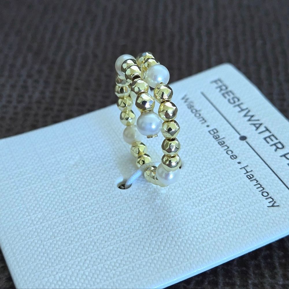 Freshwater Pearls and Gold💛 Hematite Beads Adjustable Wrap Ring💍 - NWT - Picture 14 of 16